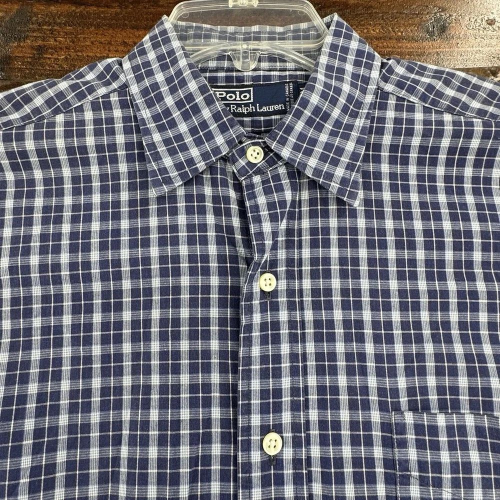 Polo Ralph Lauren Mens Classic Fit Blue Plaid Button Up Long Sleeve Shirt Size M